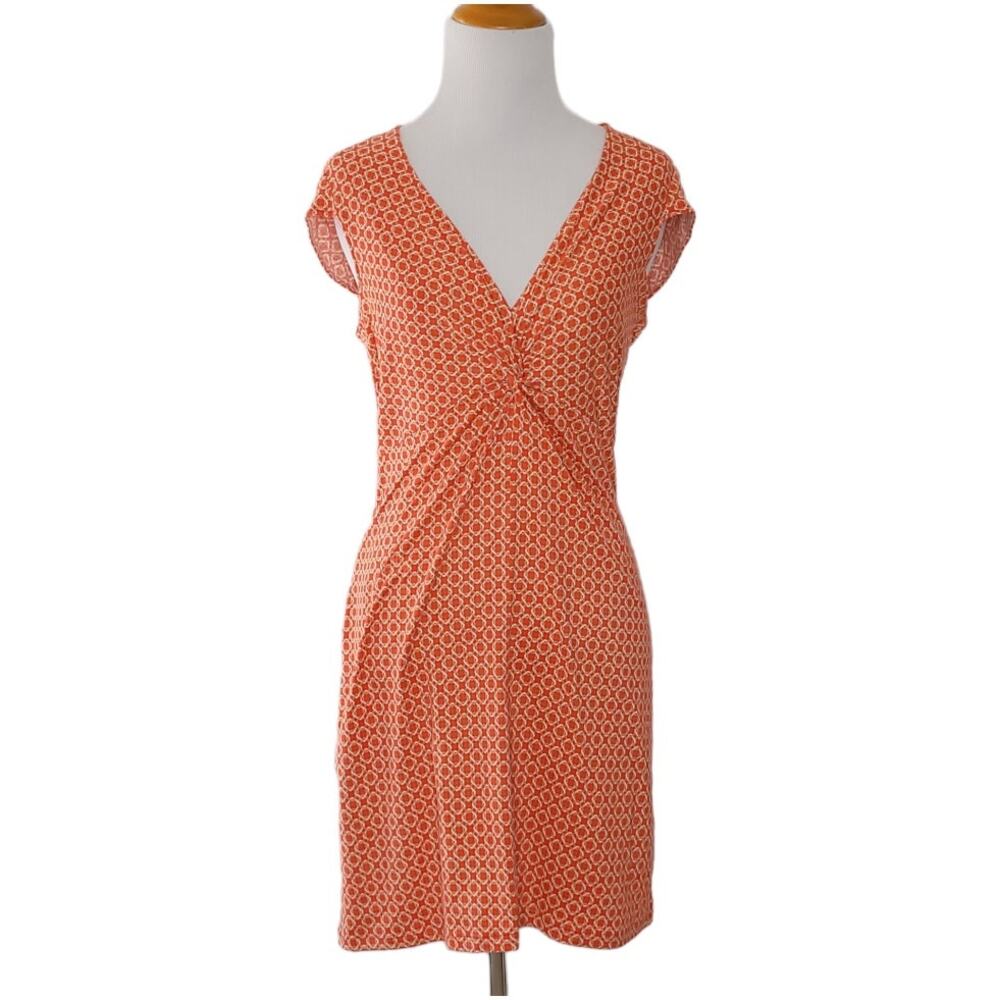 J. McLaughlin Silk Twist Front Dress Short Sleeve Orange Geometric Small